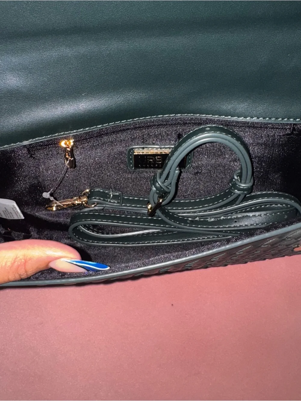 UE hunter green Woven Leather Top-Handle Belt-Accent Clutch